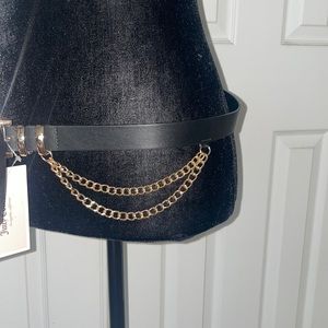 NWT NEW Juicy Couture Womens Black Belt with gold drop chain Size: S/M